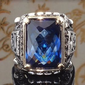 New Sterling Silver Mens Ring with Royal Blue Stone